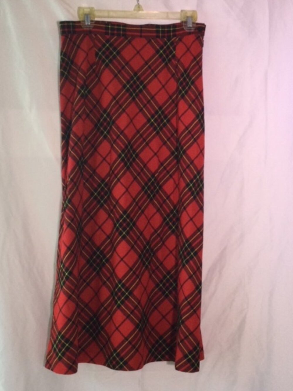 Vintage KGR Red Tartan Plaid Bias Cut Maxi Skirt Made in USA Size 12
